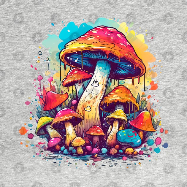 Trippy magic mashrooms watercolor vector by Mrkotik